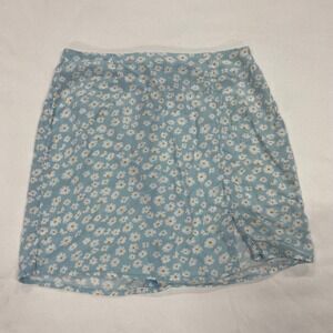Aeropostale Blue Daisy Floral Mini Skirt Front Slit Size S Viscose soft girl